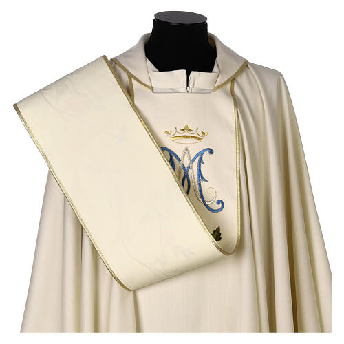 Marian chasuble in wool with roses and cowl 7