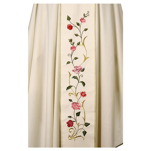 Marian chasuble in wool with roses and cowl 8