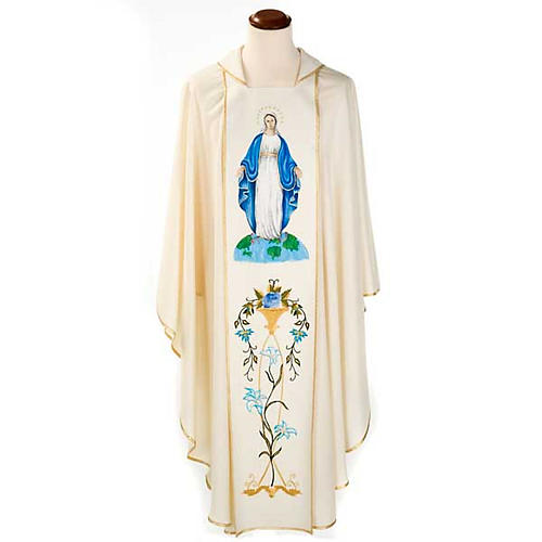 Chasuble Mariale Vierge Marie et symbole 100% laine peinte 1