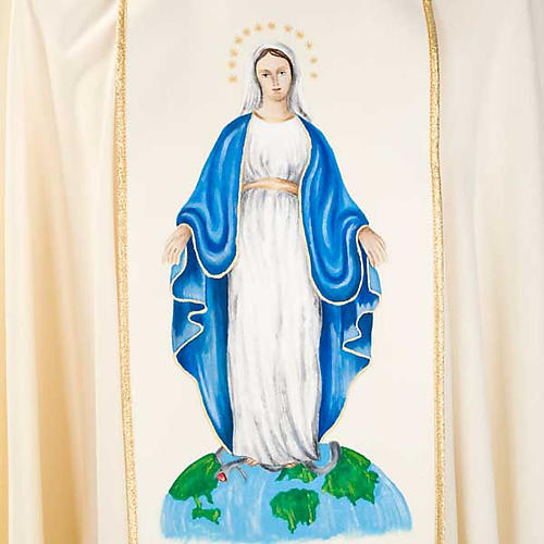 Chasuble Mariale Vierge Marie et symbole 100% laine peinte 7