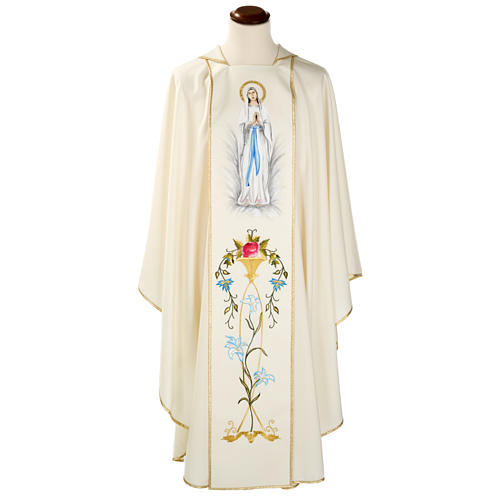 Liturgical Chasuble in wool with Marian symbol and Virgin Mary 1