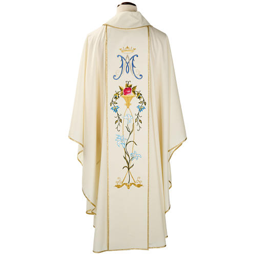 Liturgical Chasuble in wool with Marian symbol and Virgin Mary 2