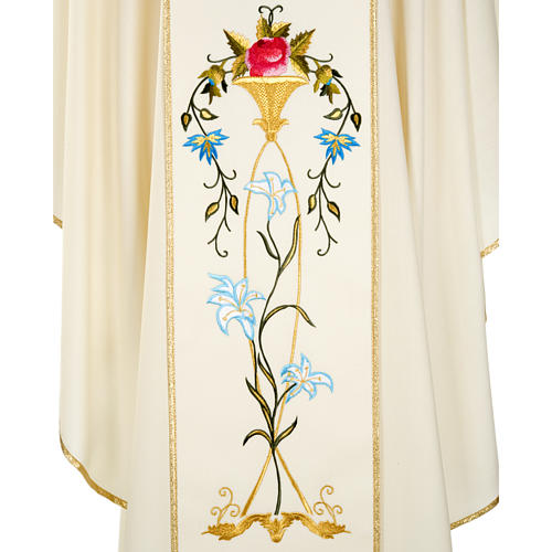 Liturgical Chasuble in wool with Marian symbol and Virgin Mary 6