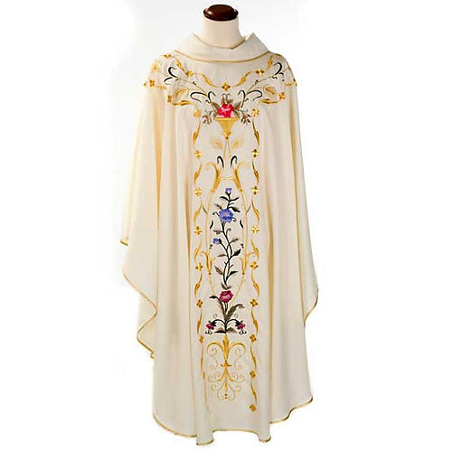 Chasuble liturgique fleurs et décors 100% laine 1