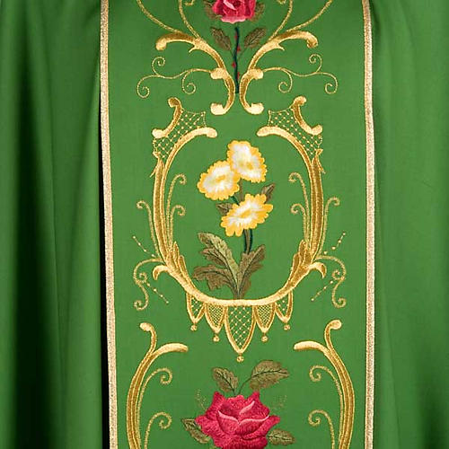 Casula sacerdotale decori oro fiori colorati, pura lana 3