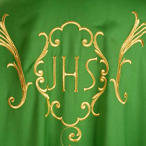 Casula sacerdotale IHS decori dorati pura lana 3