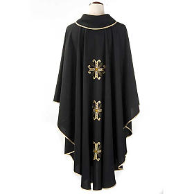 Casula para sacerdote preta 3 cruzes douradas frente e traseiras