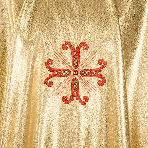 Liturgical vestment, gold with red and green crosses 3
