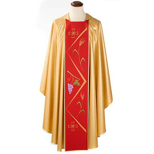 Casula sacerdotale oro stolone rosso decori stilizzati 1
