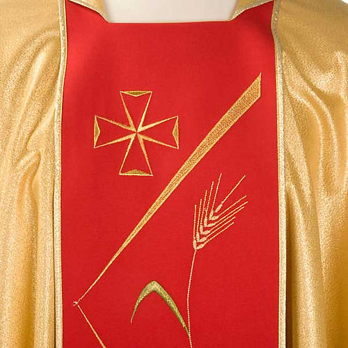 Casula sacerdotale oro stolone rosso decori stilizzati 3