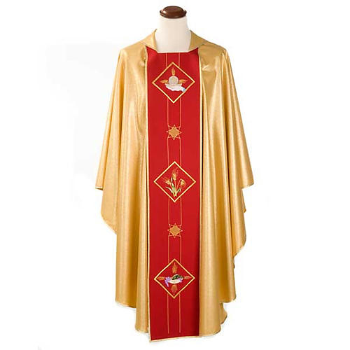 Casulla sacerdotal dorada con estolón rojo 1