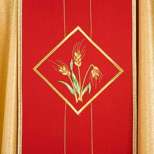 Casula de sacerdote ouro barra central vermelha hóstia trigo uva 4
