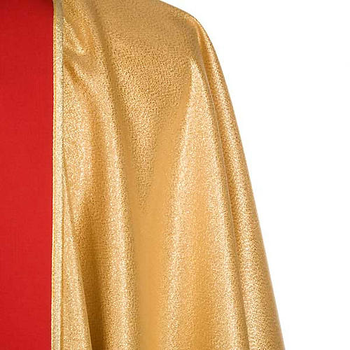 Casulla sacerdotal dorada con estolón rojo IHS rosas 6