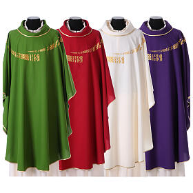 Liturgical vestment with IHS symbol embroidered