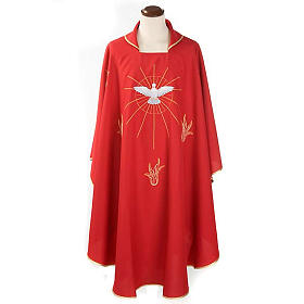 Rote Kasel aus Polyester mit Heiligem Geist und Flammen
