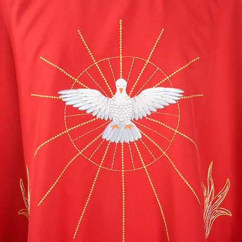 Rote Kasel aus Polyester mit Heiligem Geist und Flammen 3