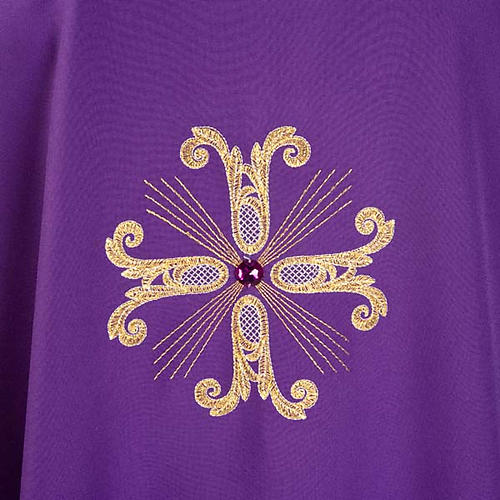 Chasuble liturgique 3 croix et perles verre 6