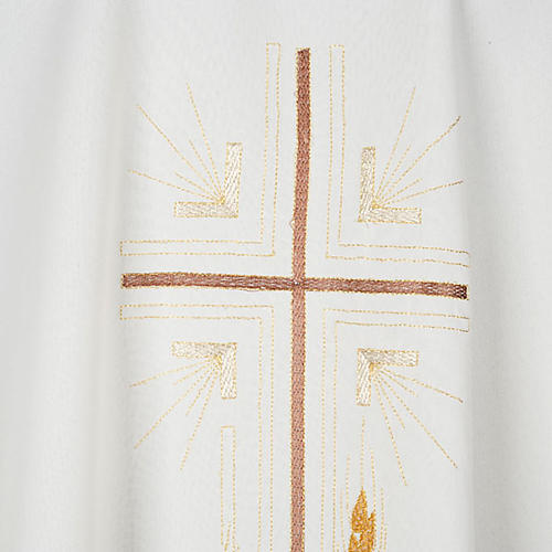 Casula litúrgica poliéster cruz dourada trigo 2