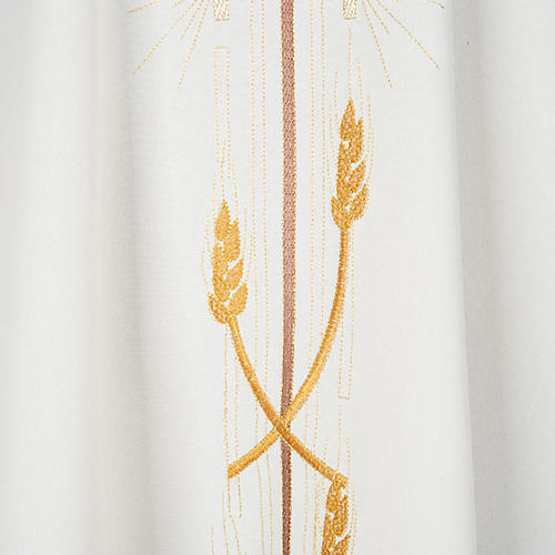 Casula litúrgica poliéster cruz dourada trigo 3