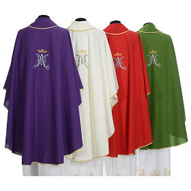 Marian chasuble in polyester with blue and gold embroidery