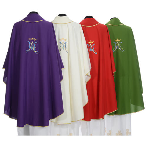 Marian chasuble in polyester with blue and gold embroidery 2