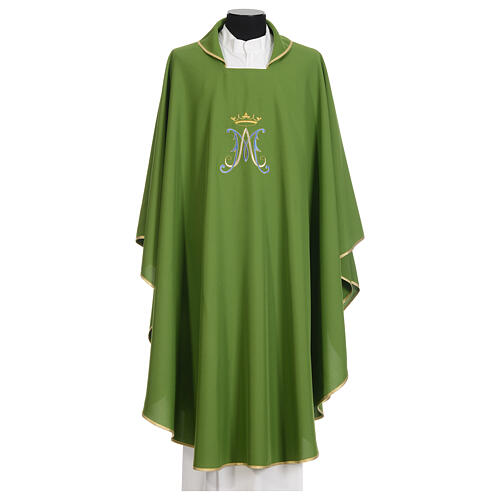 Marian chasuble in polyester with blue and gold embroidery 3