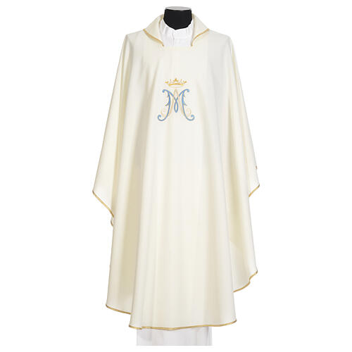 Marian chasuble in polyester with blue and gold embroidery 5