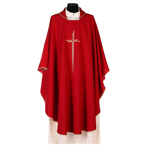 Casulla sacerdotal cruz doble estilizada poliéster 4