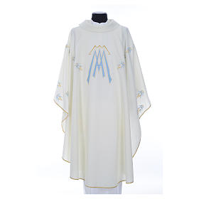 Chasuble in polyester with Marian symbol embroidery