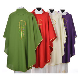 Chasuble in polyester with Chi-Rho and grapes and vine symbols