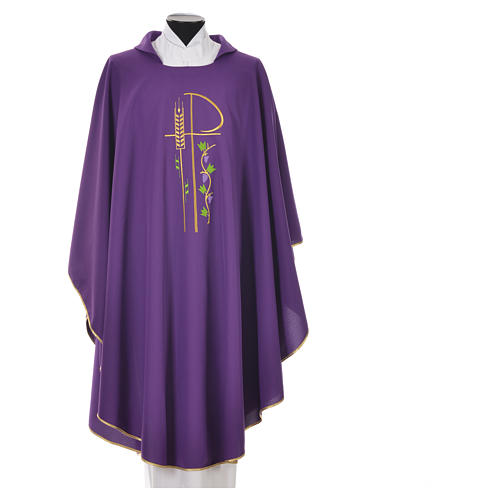 Chasuble in polyester with Chi-Rho and grapes and vine symbols 3