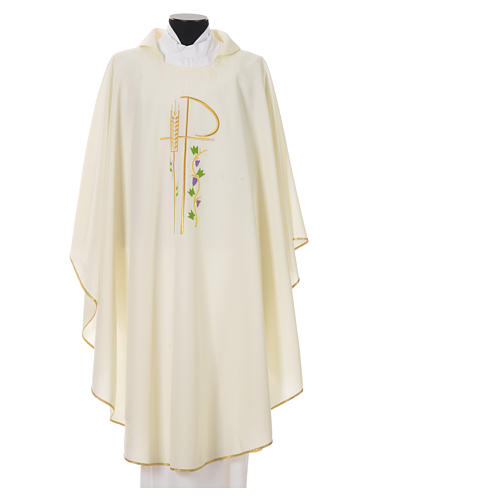 Chasuble in polyester with Chi-Rho and grapes and vine symbols 4