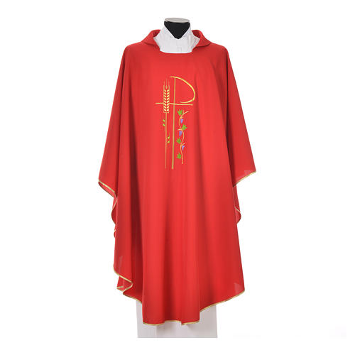 Chasuble in polyester with Chi-Rho and grapes and vine symbols 5