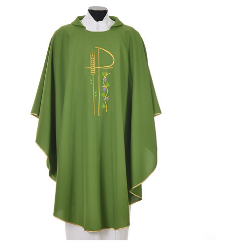 Chasuble in polyester with Chi-Rho and grapes and vine symbols 6