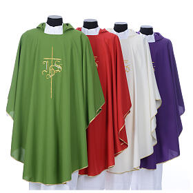 Chasuble liturgique IHS croix stylisée 4 couleurs pol.