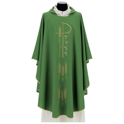 Chasuble in polyester with Chi-Rho and ears of wheat 1