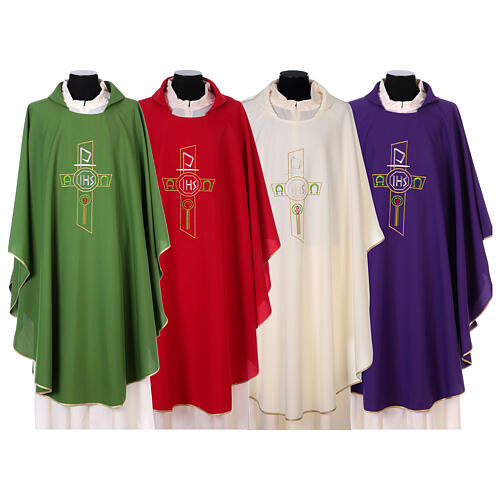 Chasuble in polyester with JHS, cross and Alpha & Omega desi 1