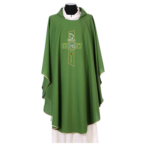 Chasuble in polyester with JHS, cross and Alpha & Omega desi 3