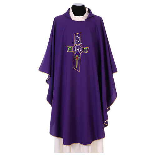 Chasuble in polyester with JHS, cross and Alpha & Omega desi 7