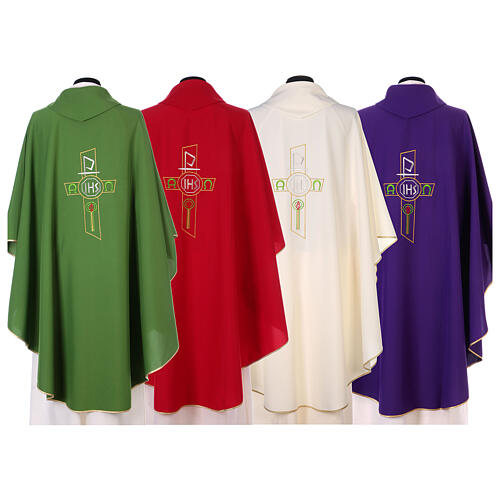 Chasuble in polyester with JHS, cross and Alpha & Omega desi 8