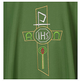 Chasuble liturgique croix stylisée IHS Alpha Oméga