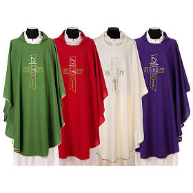 Latin Chasuble with JHS, cross and Alpha & Omega design in polyester
