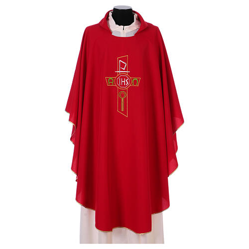 Latin Chasuble with JHS, cross and Alpha & Omega design in polyester 4