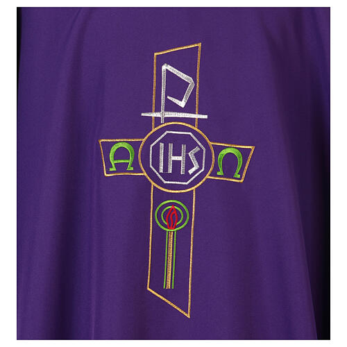 Latin Chasuble with JHS, cross and Alpha & Omega design in polyester 6