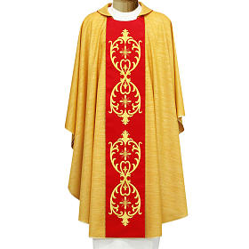 Gold Chasuble in  double twisted wool yarn lurex with embroidery
