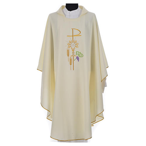 Chasuble in polyester with Chi-Rho monstrance chalice and wheat 5