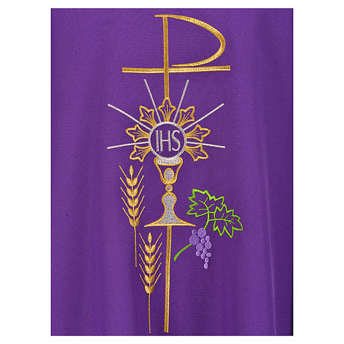 Chasuble in polyester with Chi-Rho monstrance chalice and wheat 7