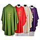 Chasuble in polyester with Chi-Rho monstrance chalice and wheat s12