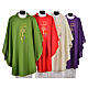 Chasuble in polyester with Chi-Rho monstrance chalice and wheat s1