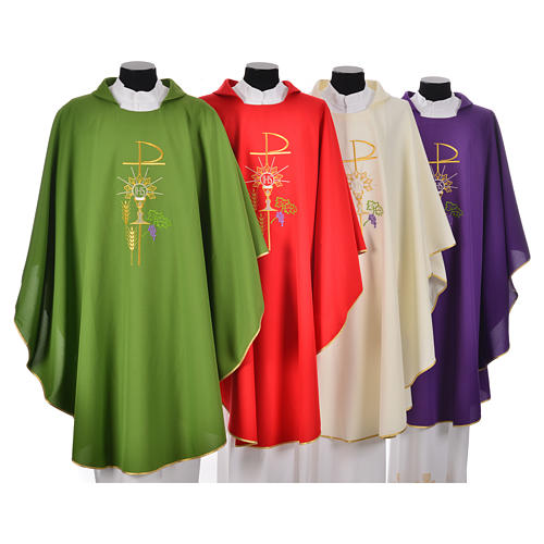 Chi-Rho Chasuble with monstrance chalice and wheat in polyester 11